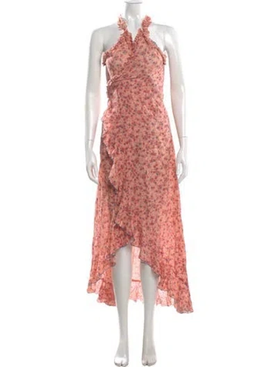Pre-owned Poupette St Barth Floral Print Long Dress In Pink