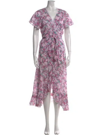 Pre-owned Poupette St Barth Floral Print Long Dress In Pink