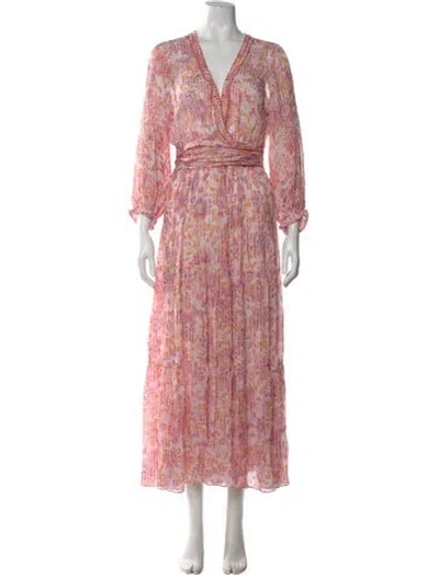 Pre-owned Poupette St Barth Floral Print Long Dress In Pink