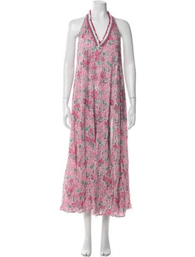 Pre-owned Poupette St Barth Floral Print Long Dress In Pink