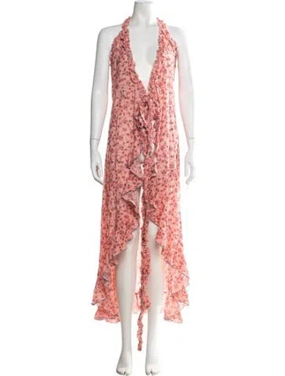 Pre-owned Poupette St Barth Floral Print Long Dress In Pink