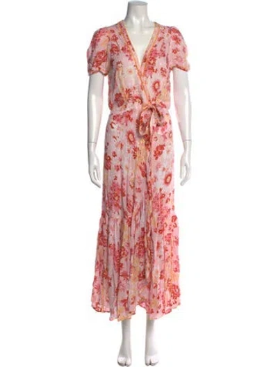 Pre-owned Poupette St Barth Floral Print Long Dress In Pink