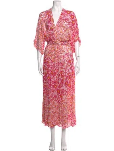 Pre-owned Poupette St Barth Floral Print Long Dress In Pink