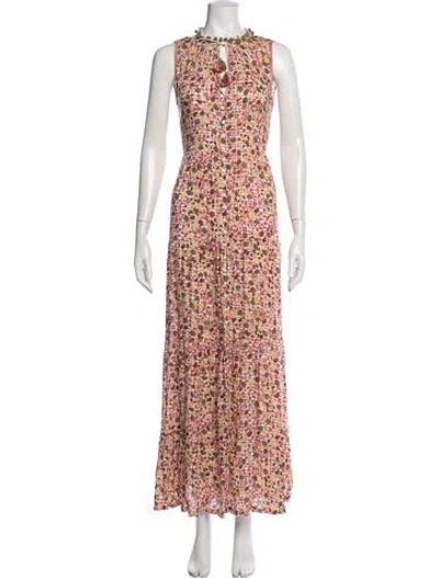 Pre-owned Poupette St Barth Floral Print Long Dress In Pink