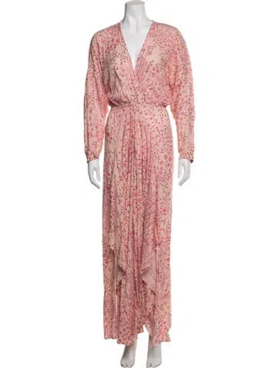 Pre-owned Poupette St Barth Floral Print Long Dress In Pink