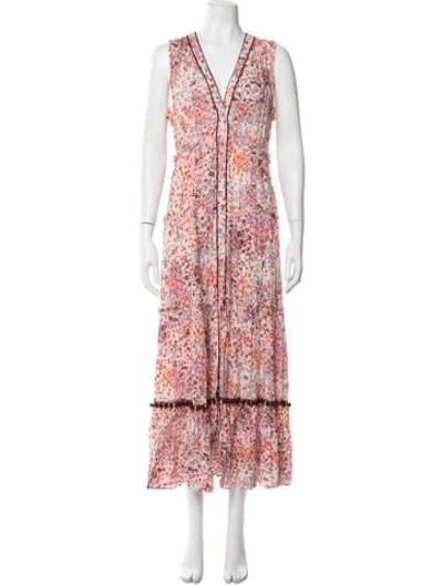Pre-owned Poupette St Barth Floral Print Long Dress In Pink