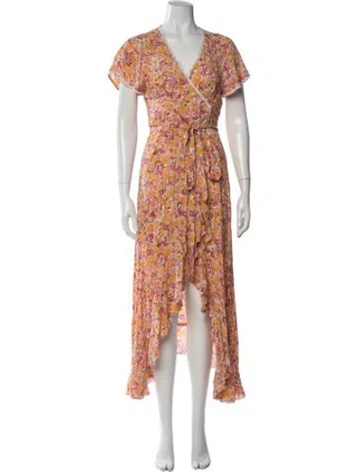 Pre-owned Poupette St Barth Floral Print Long Dress In Pink
