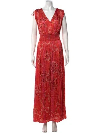 Pre-owned Poupette St Barth Floral Print Long Dress In Pink