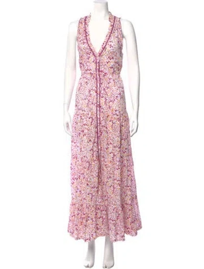 Pre-owned Poupette St Barth Floral Print Long Dress In Purple