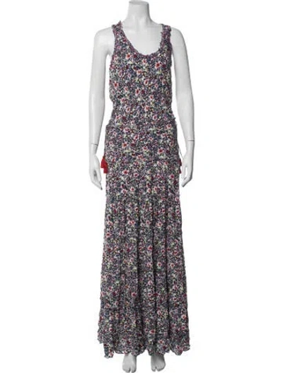 Pre-owned Poupette St Barth Floral Print Long Dress In Purple