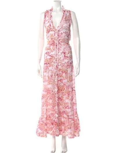 Pre-owned Poupette St Barth Floral Print Long Dress In Red