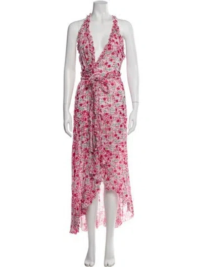 Pre-owned Poupette St Barth Floral Print Long Dress In Red