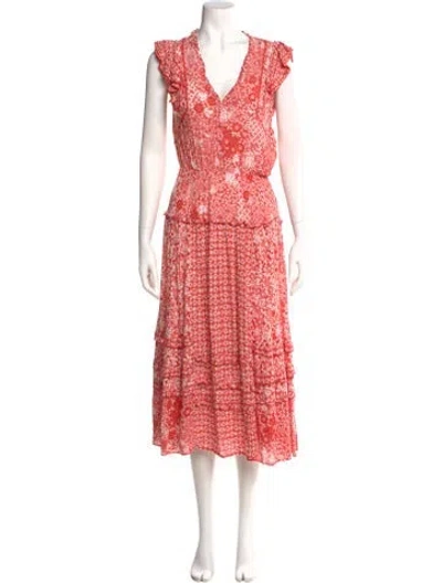 Pre-owned Poupette St Barth Floral Print Long Dress In Red