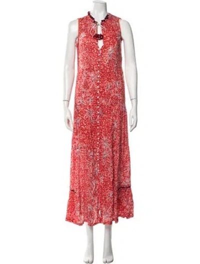 Pre-owned Poupette St Barth Floral Print Long Dress In Red
