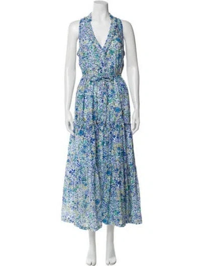 Pre-owned Poupette St Barth Floral Print Long Dress W/ Tags In Blue