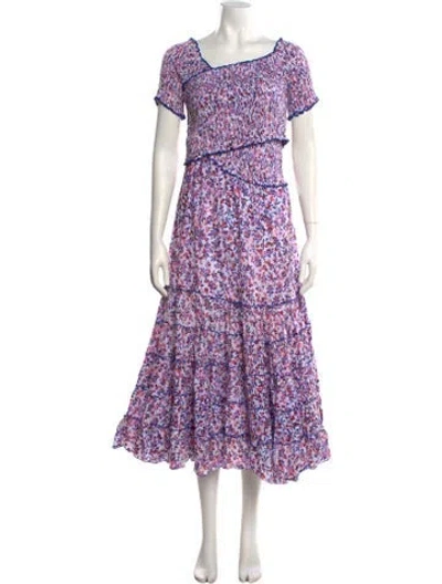 Pre-owned Poupette St Barth Floral Print Long Dress W/ Tags In Blue