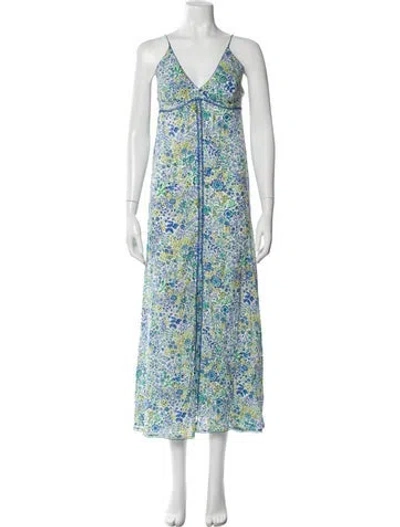 Pre-owned Poupette St Barth Floral Print Long Dress W/ Tags In Blue