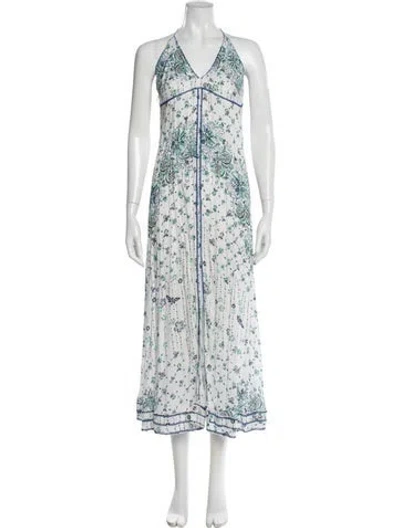 Pre-owned Poupette St Barth Floral Print Long Dress W/ Tags In Blue