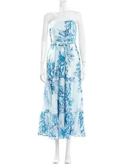 Pre-owned Poupette St Barth Floral Print Long Dress W/ Tags In Blue