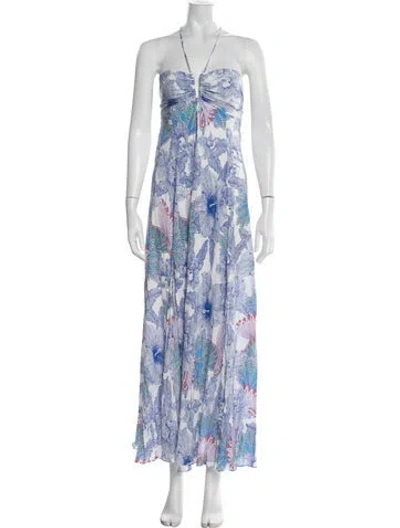 Pre-owned Poupette St Barth Floral Print Long Dress W/ Tags In Blue
