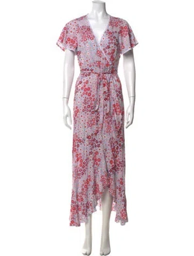 Pre-owned Poupette St Barth Floral Print Long Dress W/ Tags In Blue