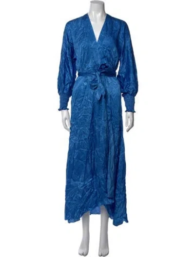 Pre-owned Poupette St Barth Floral Print Long Dress W/ Tags In Blue
