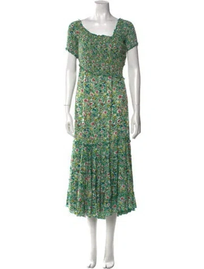 Pre-owned Poupette St Barth Floral Print Long Dress W/ Tags In Green