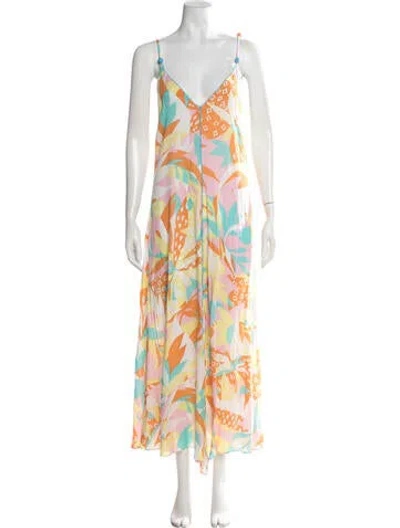 Pre-owned Poupette St Barth Floral Print Long Dress W/ Tags In Multicolor