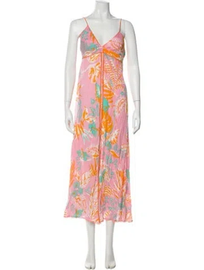 Pre-owned Poupette St Barth Floral Print Long Dress W/ Tags In Pink