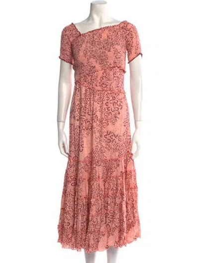 Pre-owned Poupette St Barth Floral Print Long Dress W/ Tags In Pink