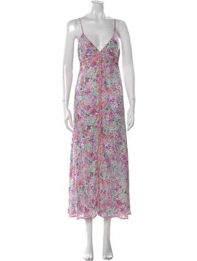 Pre-owned Poupette St Barth Floral Print Long Dress W/ Tags In Purple