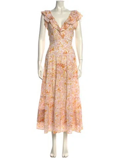 Pre-owned Poupette St Barth Floral Print Long Dress In White