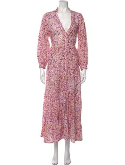 Pre-owned Poupette St Barth Floral Print Long Dress In White