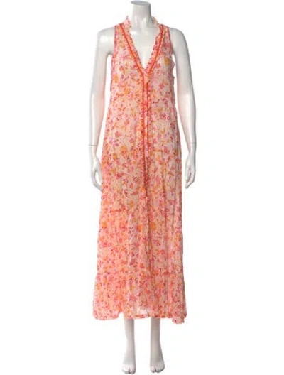 Pre-owned Poupette St Barth Floral Print Long Dress In White