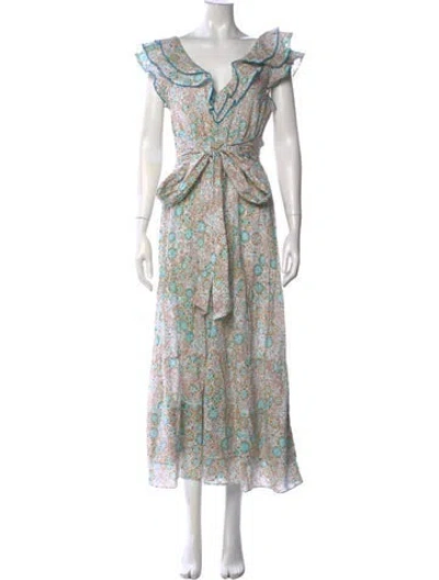 Pre-owned Poupette St Barth Floral Print Long Dress In White