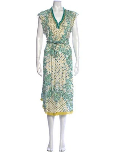 Pre-owned Poupette St Barth Floral Print Long Dress In White