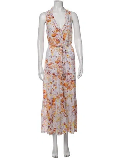 Pre-owned Poupette St Barth Floral Print Long Dress In White