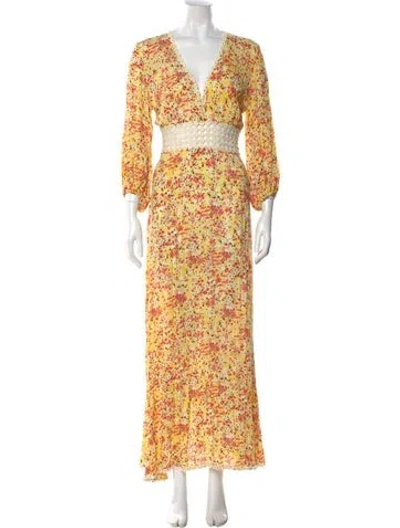 Pre-owned Poupette St Barth Floral Print Long Dress In Yellow