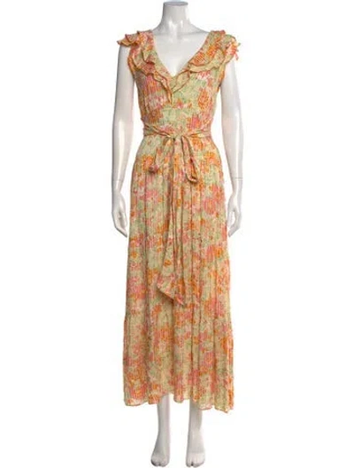Pre-owned Poupette St Barth Floral Print Long Dress In Yellow