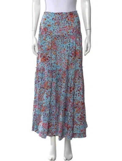 Pre-owned Poupette St Barth Floral Print Long Skirt In Blue