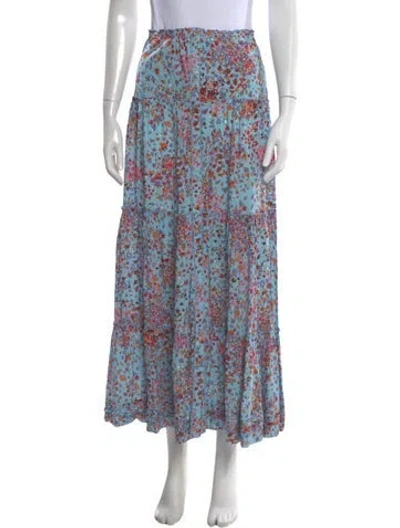 Pre-owned Poupette St Barth Floral Print Long Skirt W/ Tags In Blue