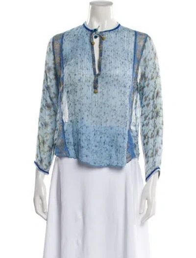 Pre-owned Poupette St Barth Floral Print Long Sleeve Blouse In Blue