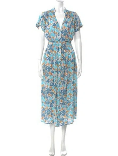 Pre-owned Poupette St Barth Floral Print Midi Length Dress In Blue