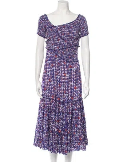 Pre-owned Poupette St Barth Floral Print Midi Length Dress In Blue
