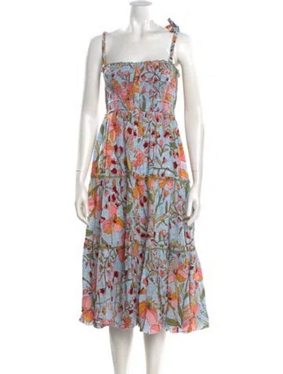 Pre-owned Poupette St Barth Floral Print Midi Length Dress In Blue