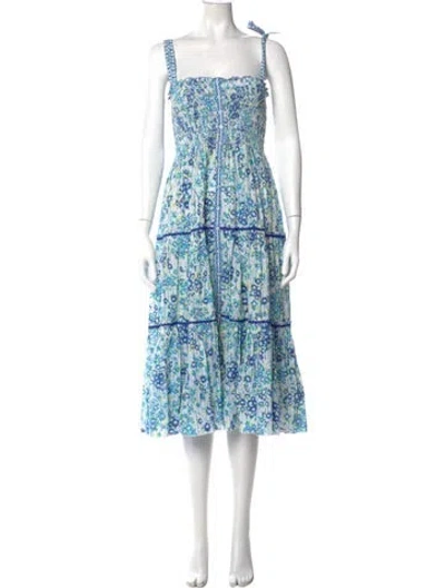 Pre-owned Poupette St Barth Floral Print Midi Length Dress In Blue