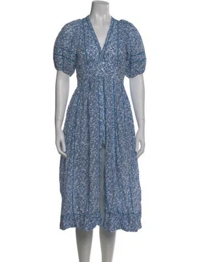 Pre-owned Poupette St Barth Floral Print Midi Length Dress In Blue