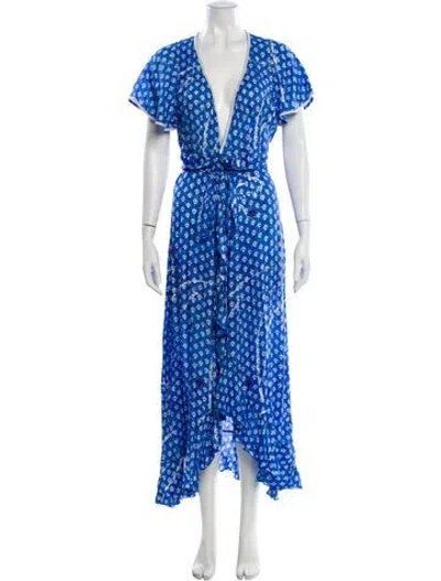 Pre-owned Poupette St Barth Floral Print Midi Length Dress In Blue