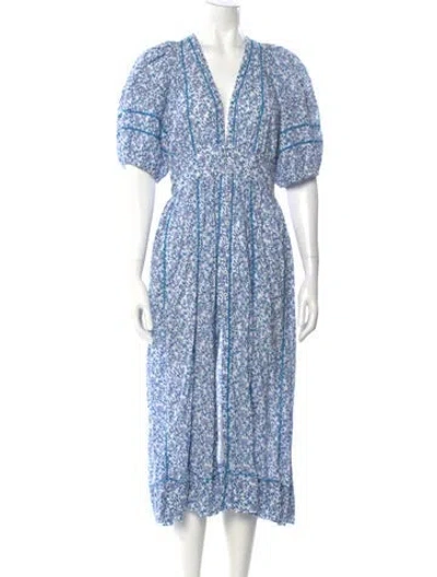 Pre-owned Poupette St Barth Floral Print Midi Length Dress In Blue