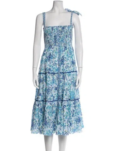 Pre-owned Poupette St Barth Floral Print Midi Length Dress In Blue